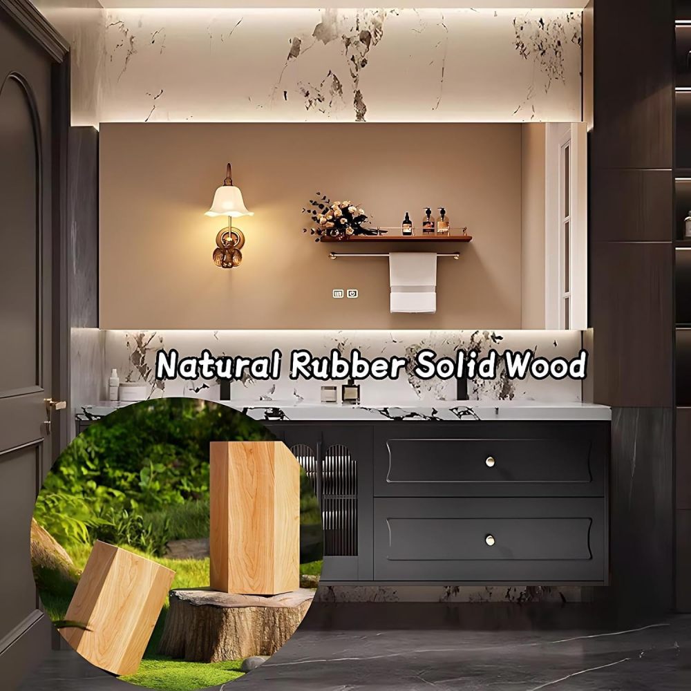 Modern Bathroom Vanity - with Sink and Anti-Fog Mirror | Solid Wood Bathroom Vanity Cabinet | Stylish Bathroom Vanity | Seamless Stone Ceramic Sink Hardware(Single Sink,76 in)