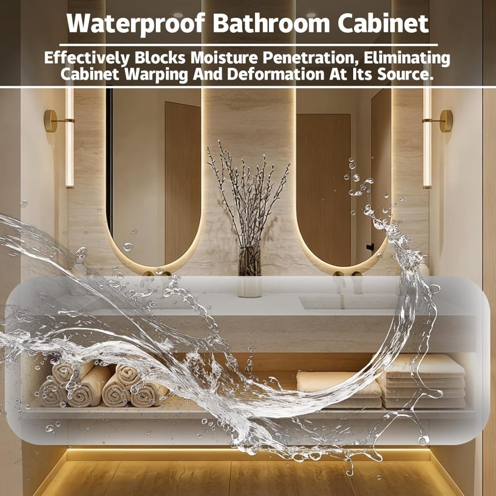 Brown 104IN Double Bathroom Vanity with Sink - Wall-Mounted Bathroom Vanity | Luxurious Design | Equipped with 2 LED Smart Defogging Mirror | Marble Countertop | Multi-Layer Solid Wood