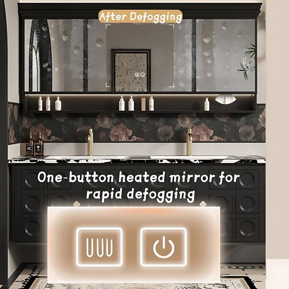 Modern Luxury Bathroom Vanity - with Sink and Anti-Fog Mirror | Textured Moisture-Resistant Cabinet | Seamless Ceramic Sink | Soft Close Drawers | Multi-Layer Solid Wood(White,64 in)