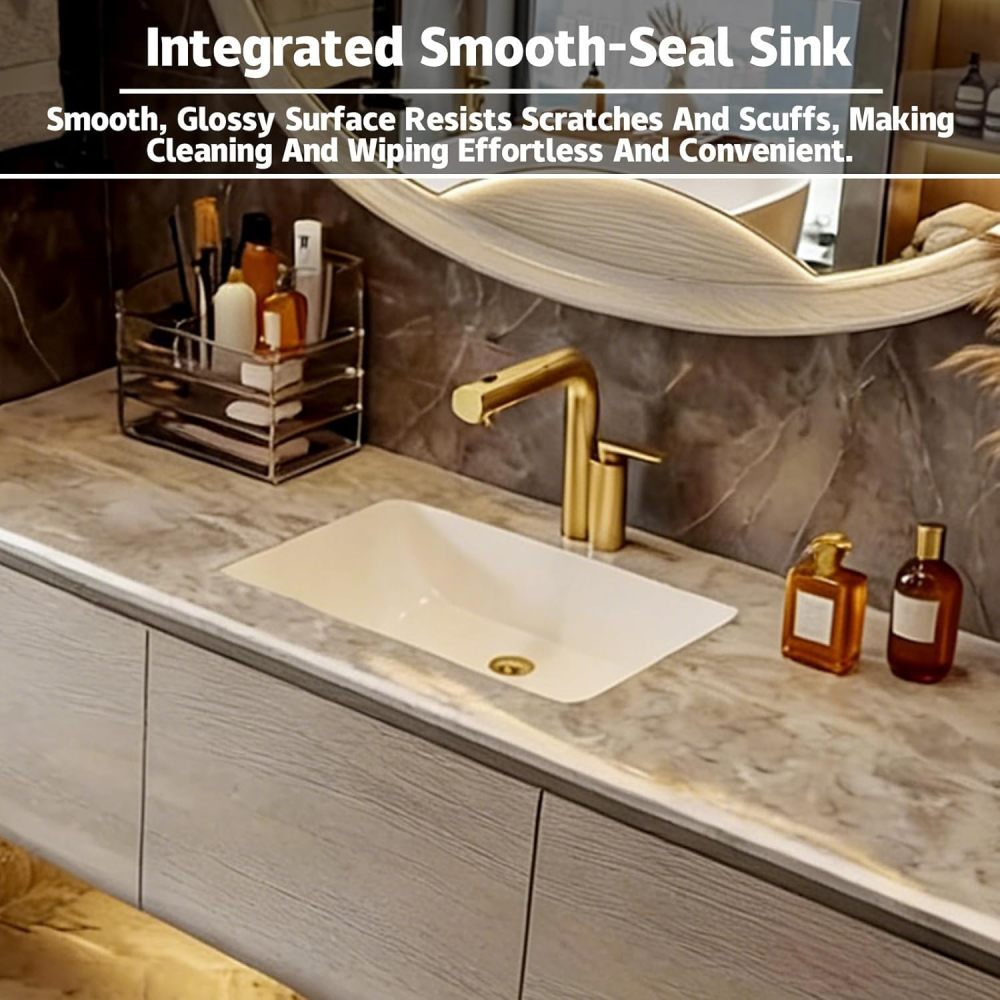 Gray 82IN Luxury Bathroom Vanity with Sink - Floating Bathroom Vanity Set | Includes LED Smart Defogging Mirror & Drawers | Marble Countertop | Oak Material