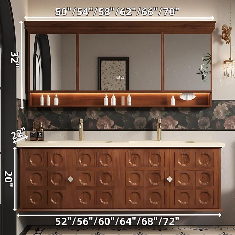 Modern Luxury Bathroom Vanity - with Sink and Anti-Fog Mirror | Textured Moisture-Resistant Cabinet | Seamless Ceramic Sink | Soft Close Drawers | Multi-Layer Solid Wood(White,64 in)