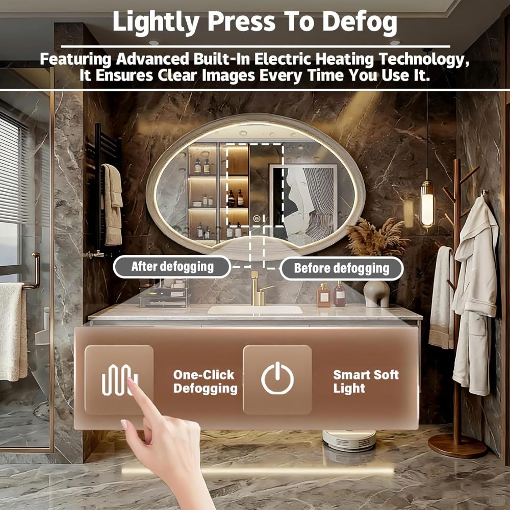 Gray 82IN Luxury Bathroom Vanity with Sink - Floating Bathroom Vanity Set | Includes LED Smart Defogging Mirror & Drawers | Marble Countertop | Oak Material