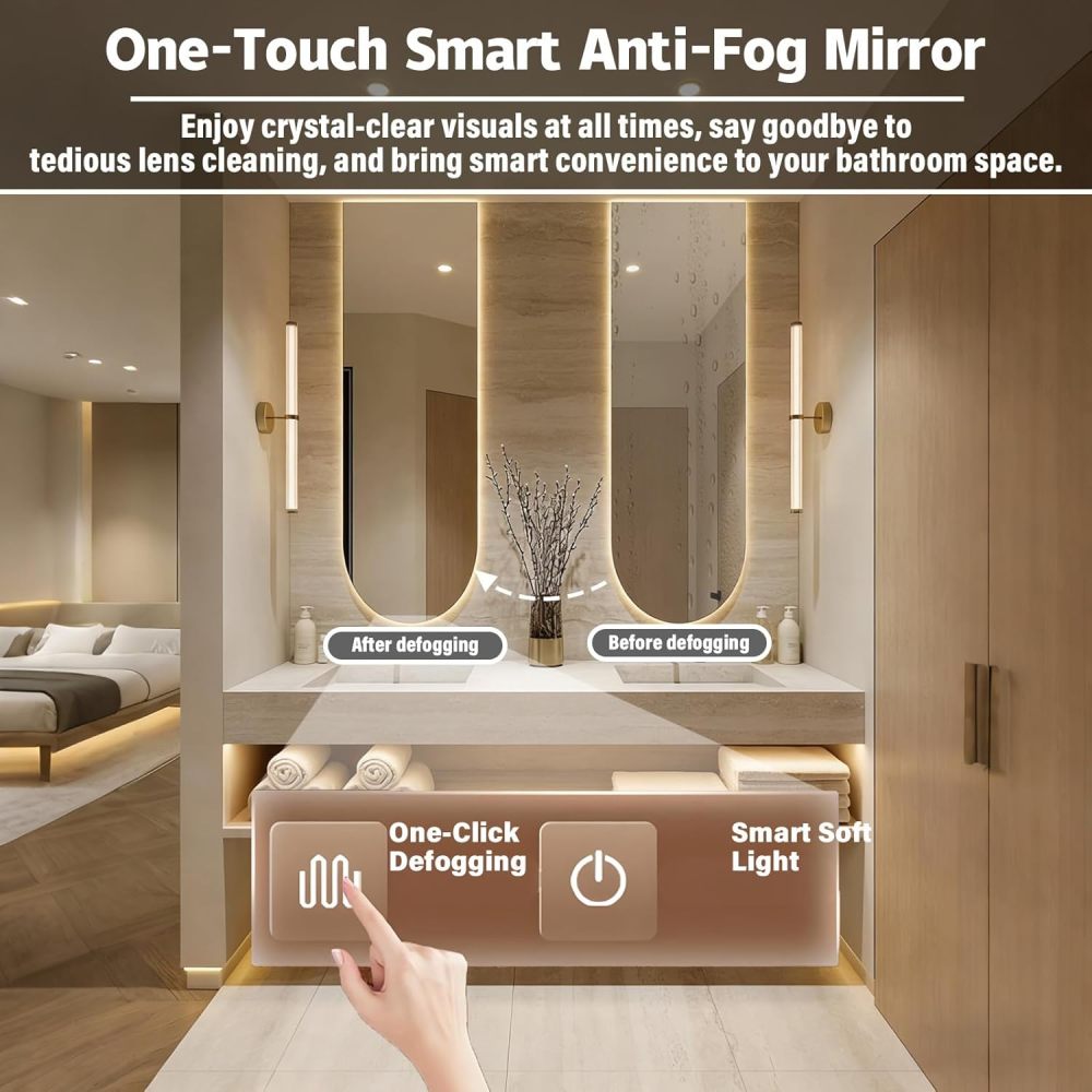 Brown 104IN Double Bathroom Vanity with Sink - Wall-Mounted Bathroom Vanity | Luxurious Design | Equipped with 2 LED Smart Defogging Mirror | Marble Countertop | Multi-Layer Solid Wood