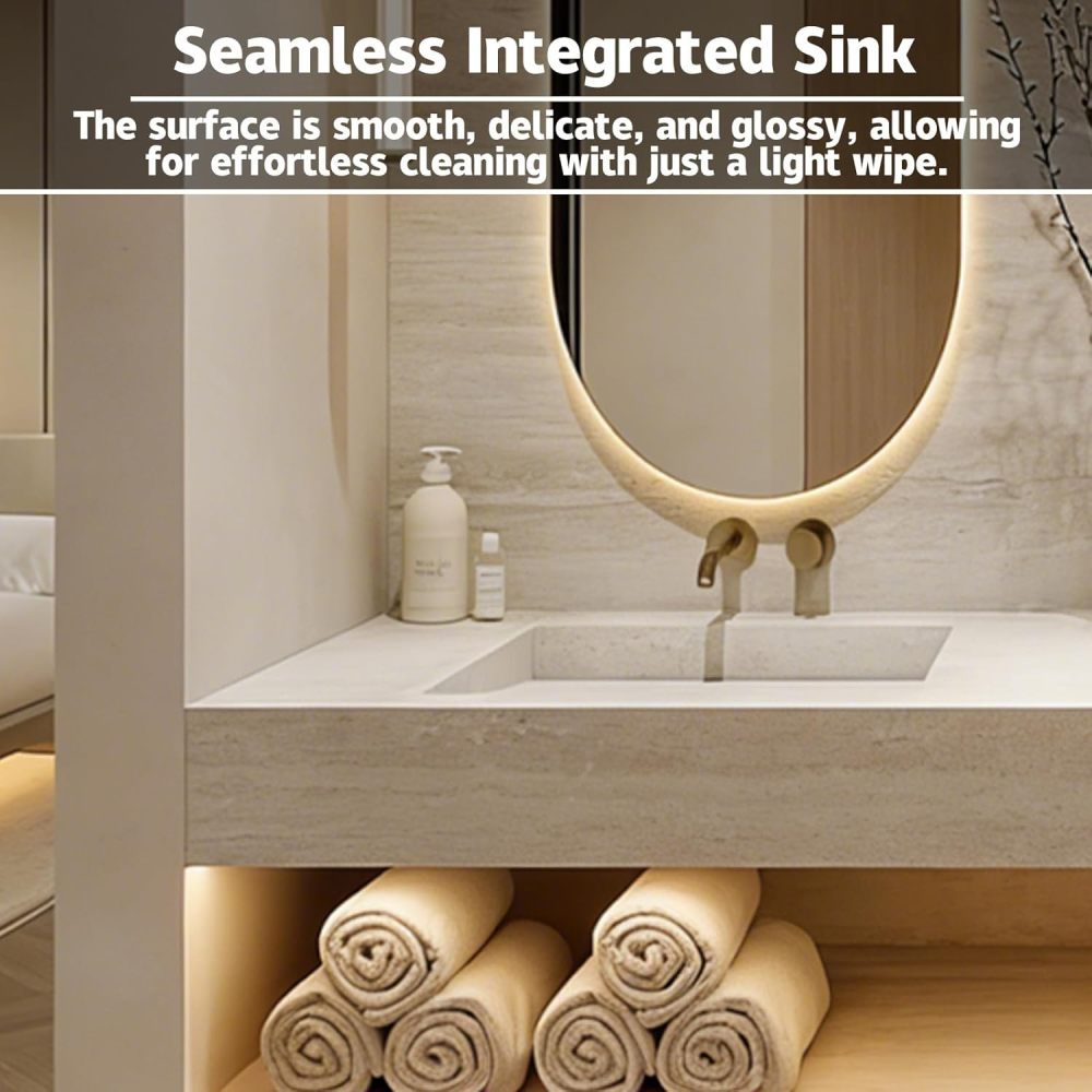 Brown 104IN Double Bathroom Vanity with Sink - Wall-Mounted Bathroom Vanity | Luxurious Design | Equipped with 2 LED Smart Defogging Mirror | Marble Countertop | Multi-Layer Solid Wood
