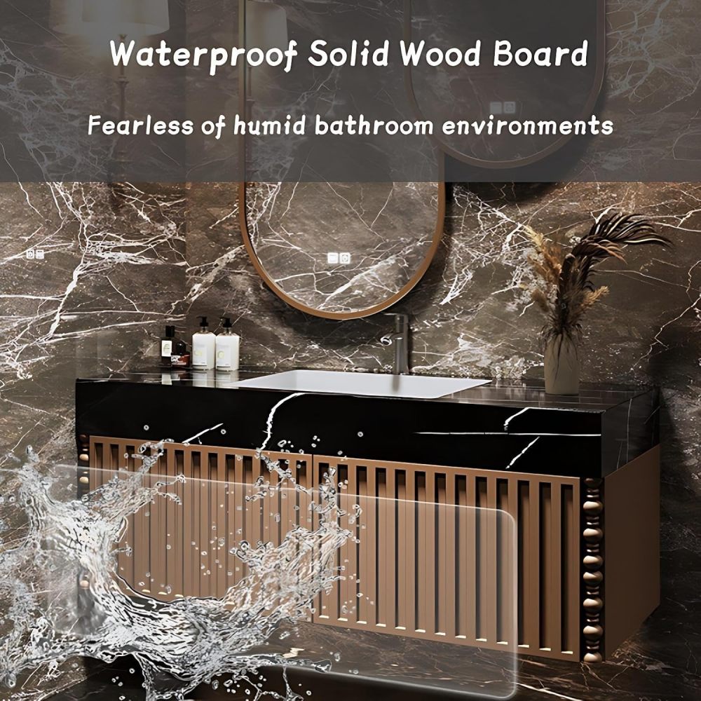 Modern Bathroom Vanity - with Sink and Anti-Fog Mirror | Vertical Textured Matte Cabinet | Seamless Ceramic Sink | Soft Close Drawers Hardware | Solid Wood(Dark Green,48 in)