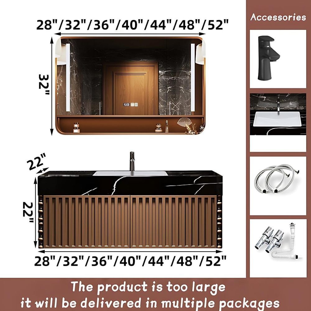 Modern Bathroom Vanity - with Sink and Anti-Fog Mirror | Vertical Textured Matte Cabinet | Seamless Ceramic Sink | Soft Close Drawers Hardware | Solid Wood(Dark Green,48 in)