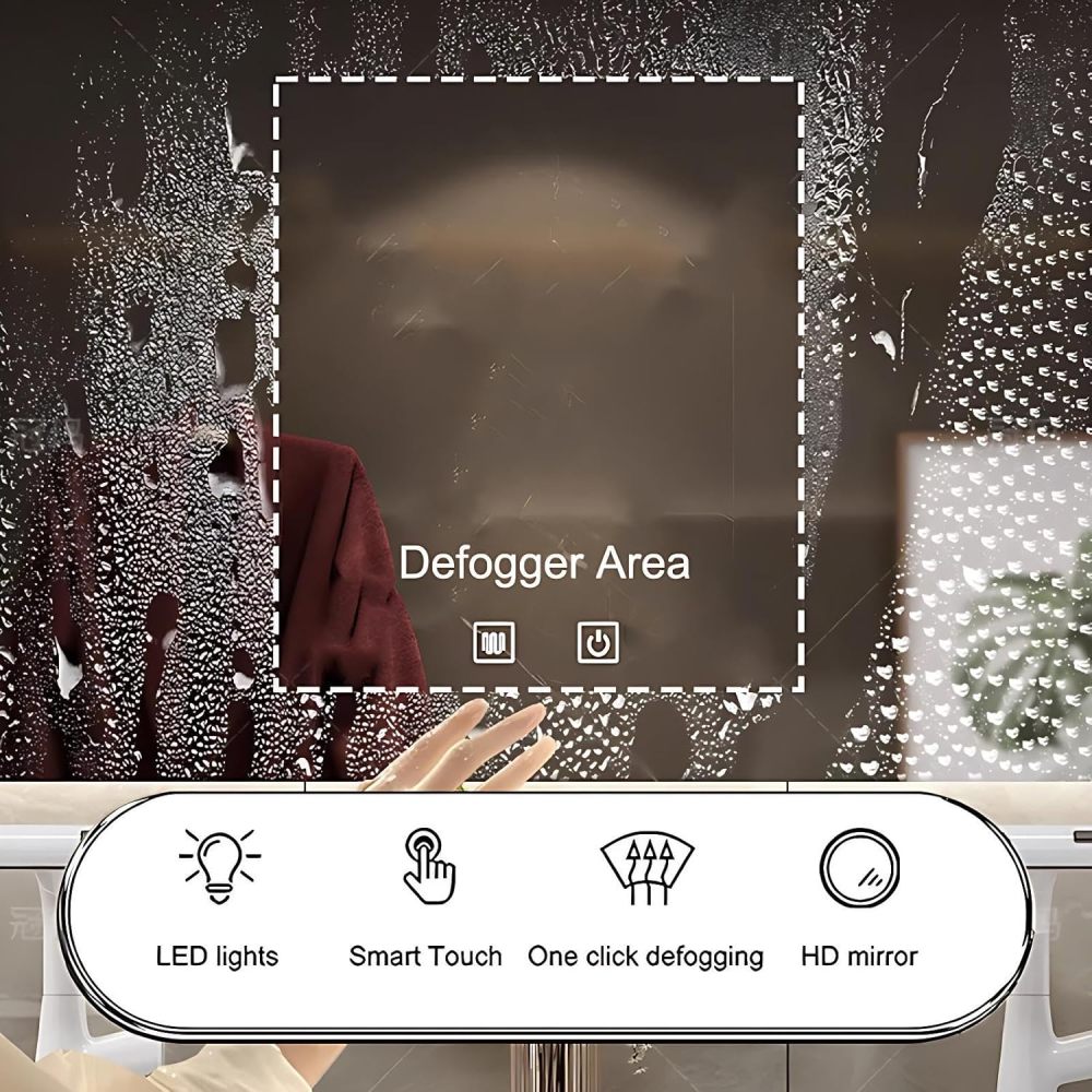 98IN Double Bathroom Vanity with Sink - Freestanding Bathroom Vanity | Luxurious and Spacious Design | Equipped with LED Smart Defogging Mirror | Ceramic Sink and Countertop | Oak Carving