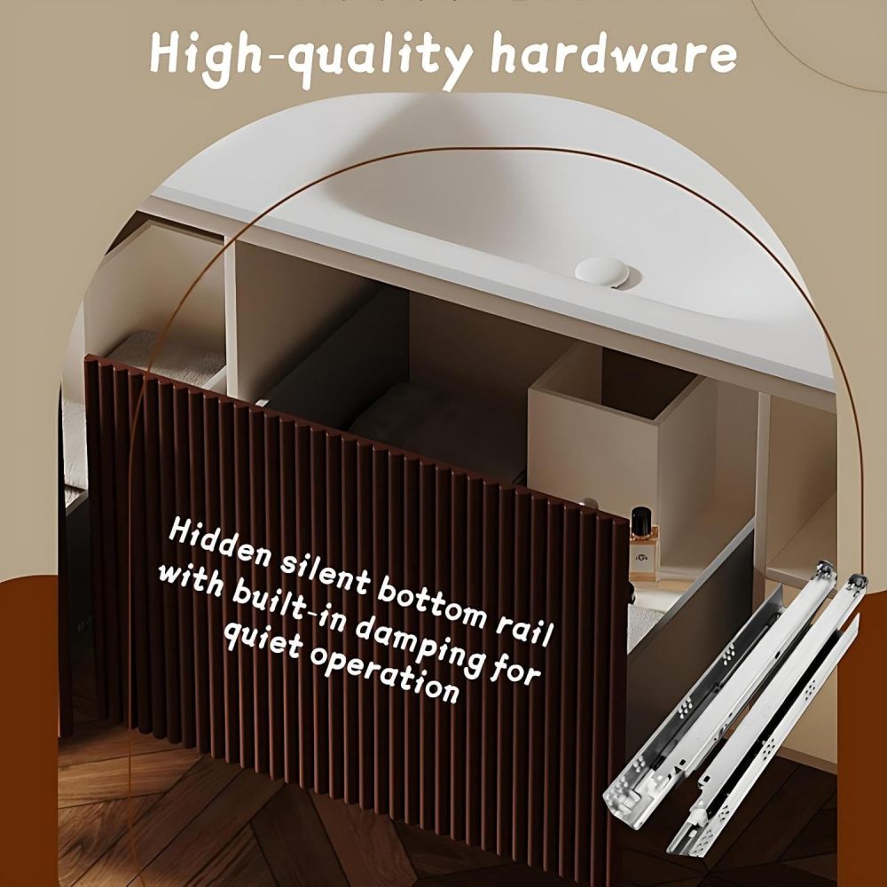 Modern Bathroom Vanity - with Sink and Anti-Fog Mirror | Seamless Integrated Stone Basin | Illuminated Glass Storage Cabinets | Heavy-Duty Soft-Close Drawers | Solid Wood(SMART Mirror-B,88 in)