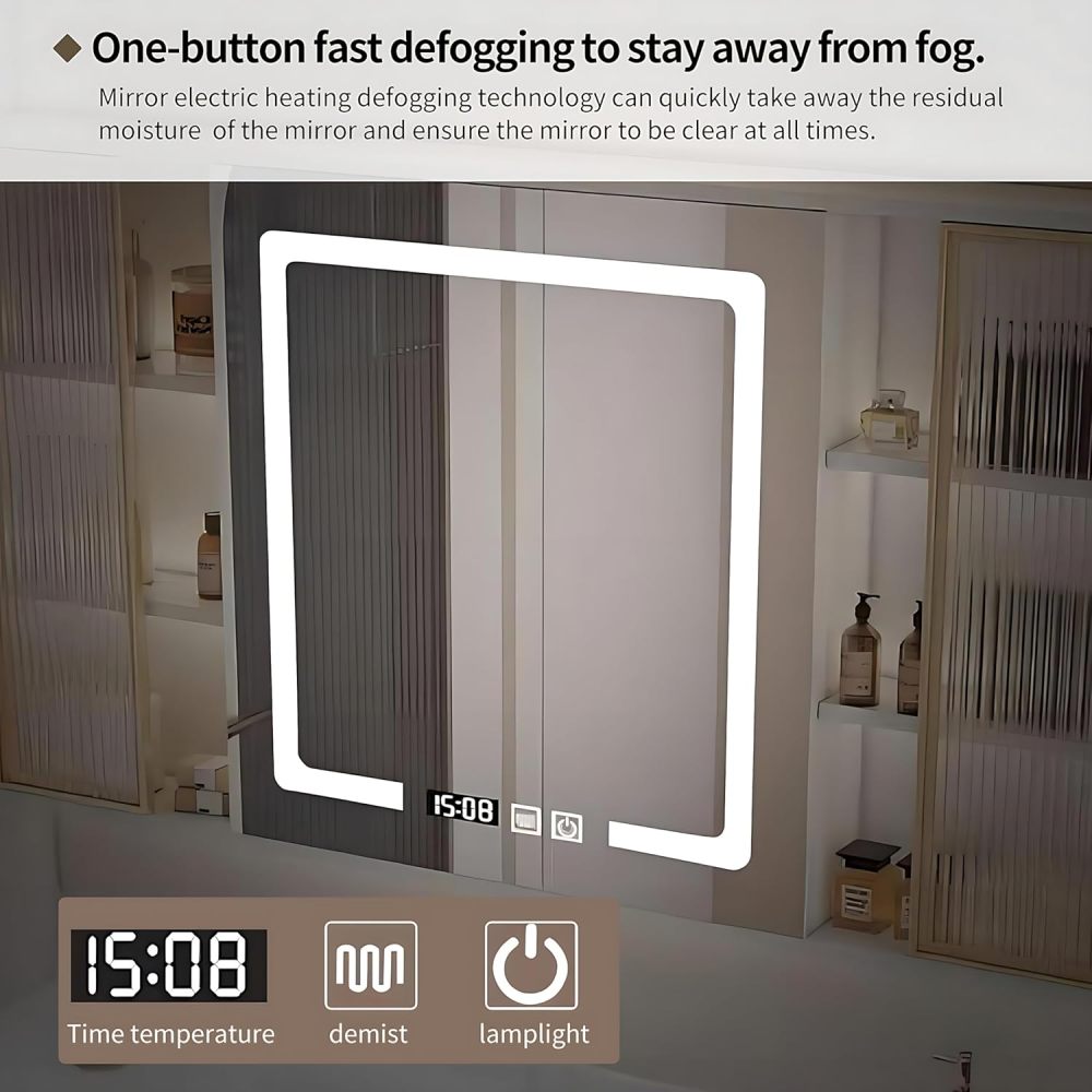 Bathroom Vanity with Sink - Stylish Bathroom Single Sink Cabinet, Modern Floating Vanity & Intelligent Fog-Free Mirror Cabinet | Solid Wood Material (White, 44")