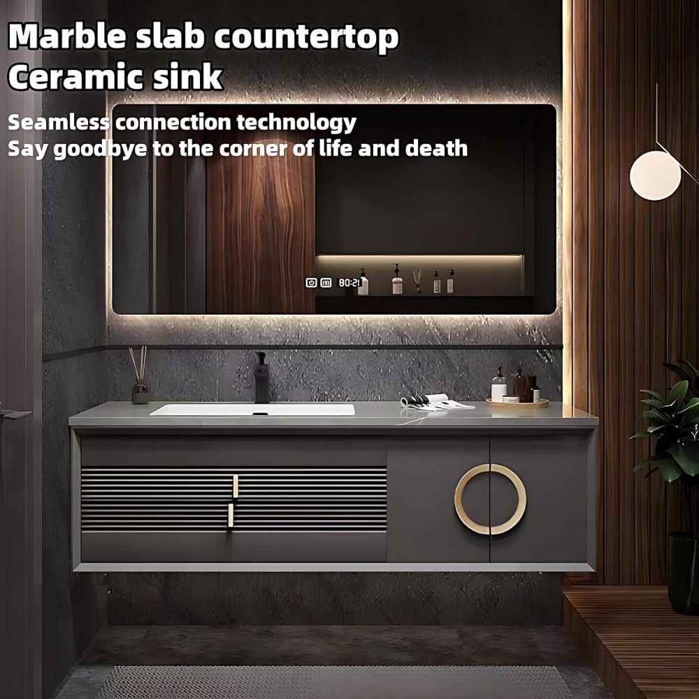 Bathroom Vanity with Sink - Modern Bathroom Sink Cabinet, Floating Vanity with Smart Defogging Mirror, Bathroom Vanities -Multi-Layer Solid Wood Material (Green, 92")