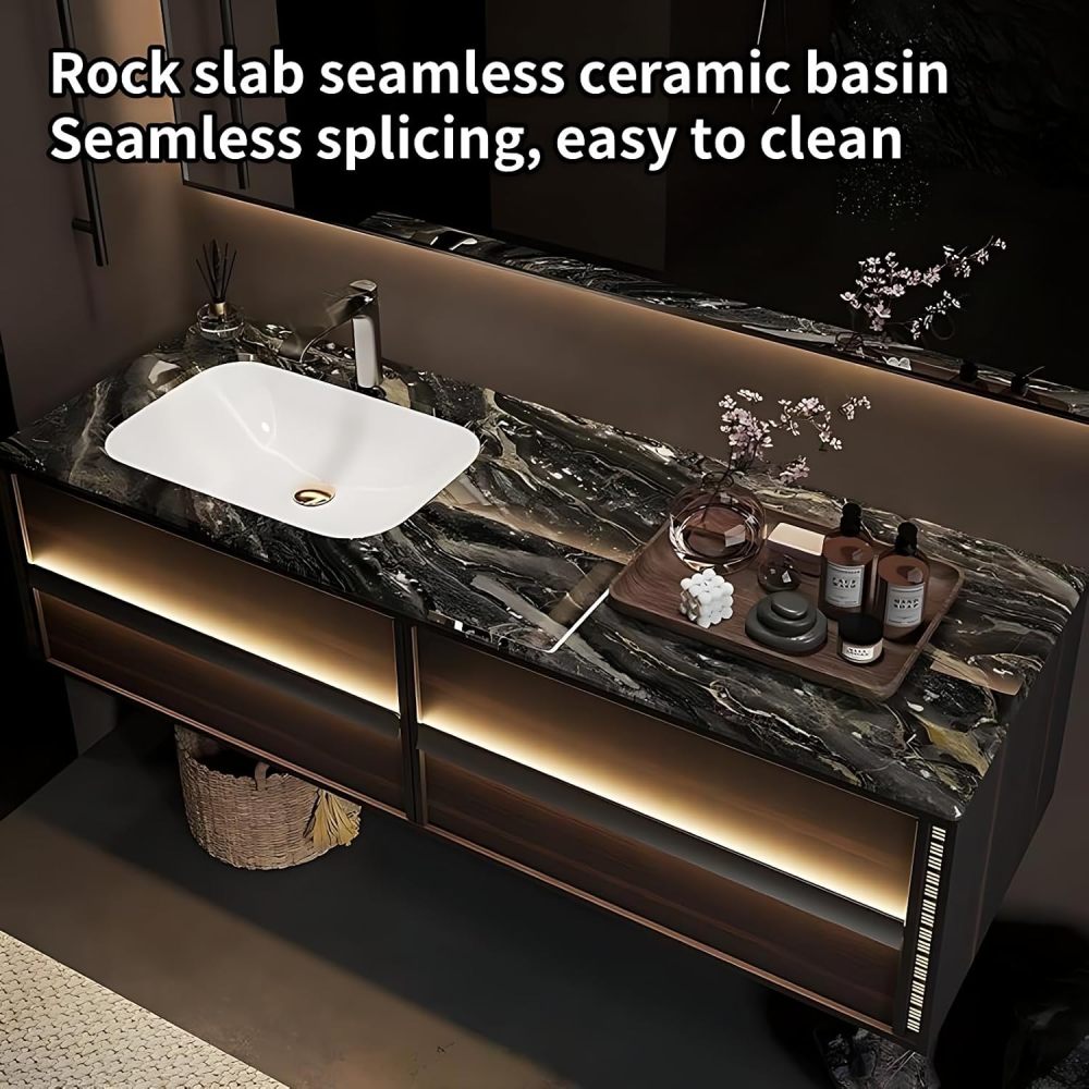 Bathroom Vanity with Sink - Elegant Bathroom Sink Cabinet, Floating Vanity with Smart Mirror, Bathroom Vanities Cabinet -Multi-Layer Solid Wood Material (52")