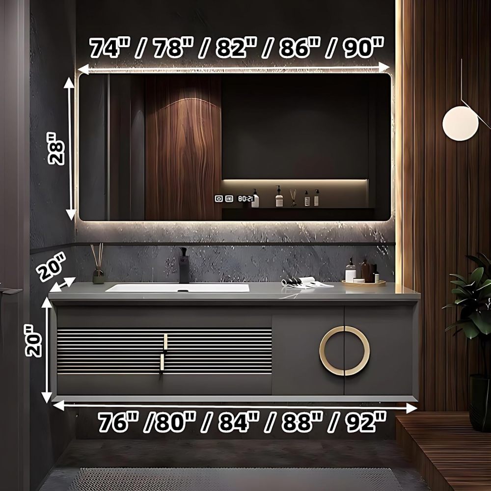Bathroom Vanity with Sink - Modern Bathroom Sink Cabinet, Floating Vanity with Smart Defogging Mirror, Bathroom Vanities -Multi-Layer Solid Wood Material (Green, 92")