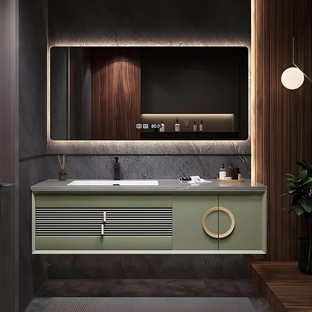Bathroom Vanity with Sink - Modern Bathroom Sink Cabinet, Floating Vanity with Smart Defogging Mirror, Bathroom Vanities -Multi-Layer Solid Wood Material (Green, 92")