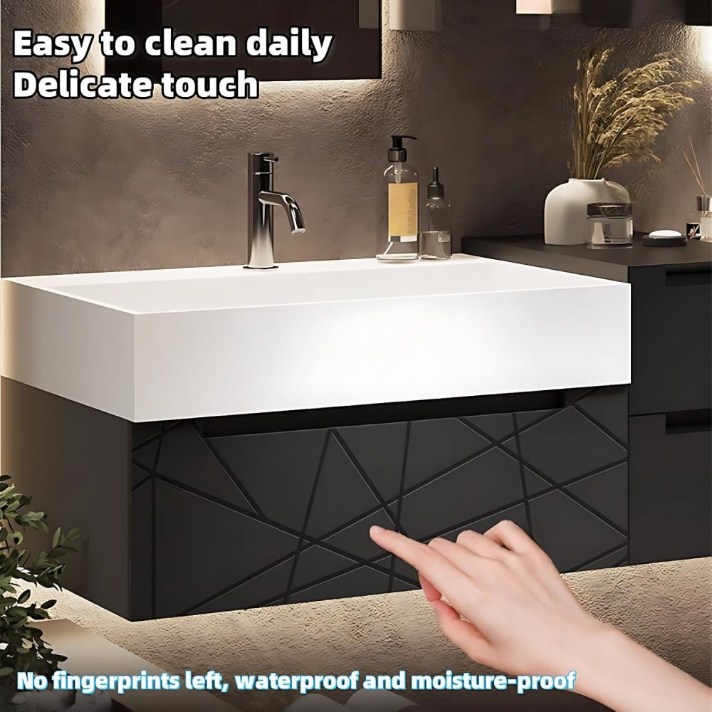 Bathroom Vanity with Sink - Modern Double Sink Bathroom Vanity, Floating Vanity with Smart Defogging Mirror, Floating Vanity Bathrooms -Multi-Layer Solid Wood Material (Black, 88")