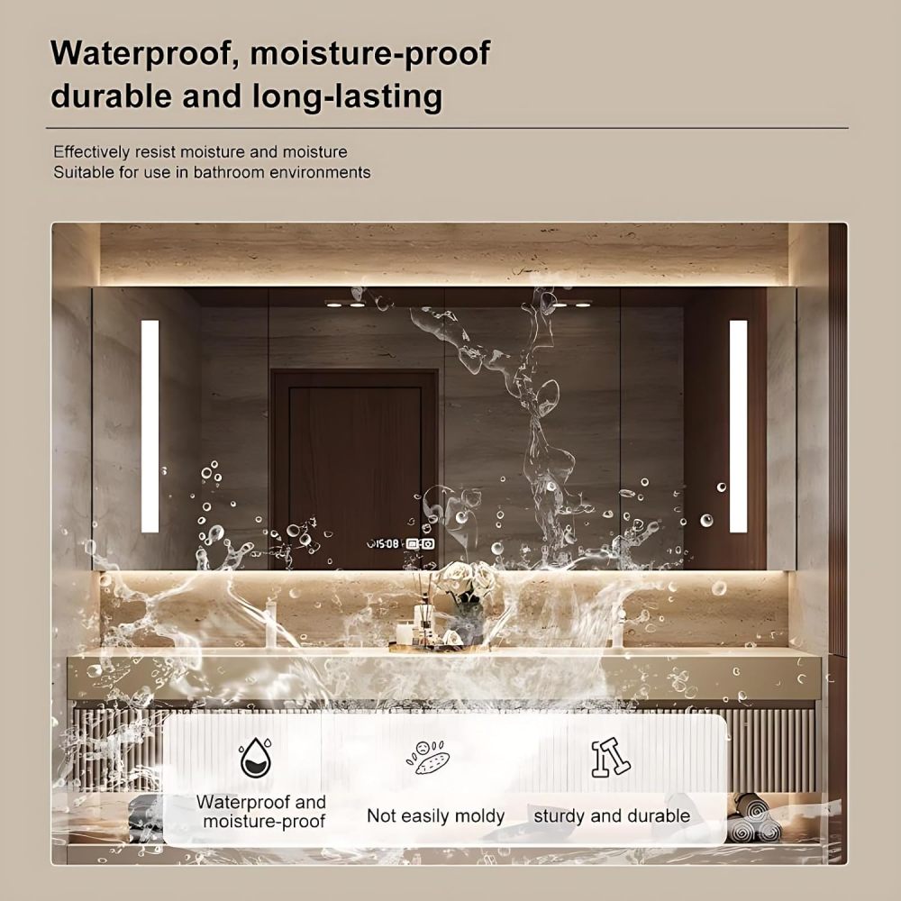 Bathroom Vanity with Sink - Double Sink Bathroom Vanity & LED Smart Defogger Mirror Cabinet Combination Set, Wall-Mounted Floating Vanity, with Faucets and Water Pipes (60")