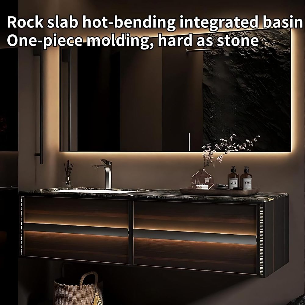 Bathroom Vanity with Sink - Elegant Bathroom Sink Cabinet, Floating Vanity with Smart Mirror, Bathroom Vanities Cabinet -Multi-Layer Solid Wood Material (52")