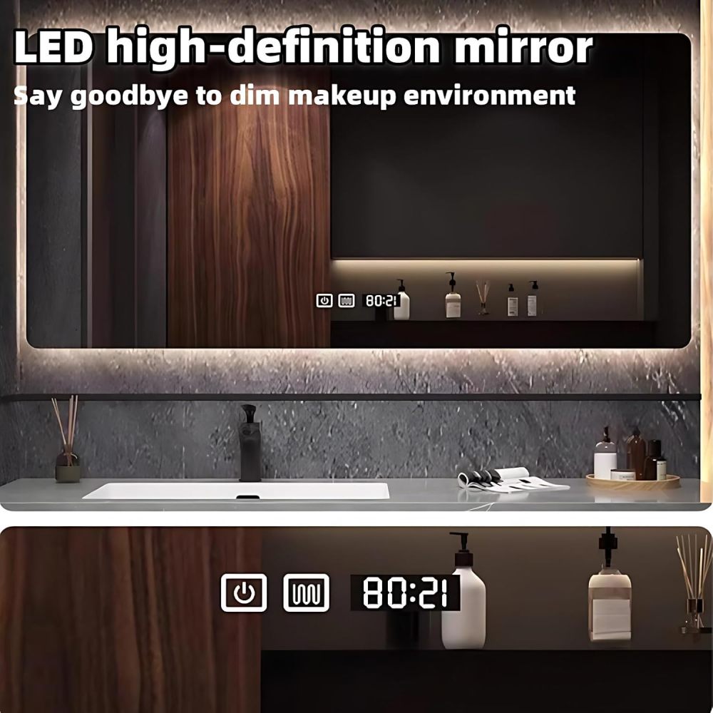 Bathroom Vanity with Sink - Modern Bathroom Sink Cabinet, Floating Vanity with Smart Defogging Mirror, Bathroom Vanities -Multi-Layer Solid Wood Material (Green, 92")