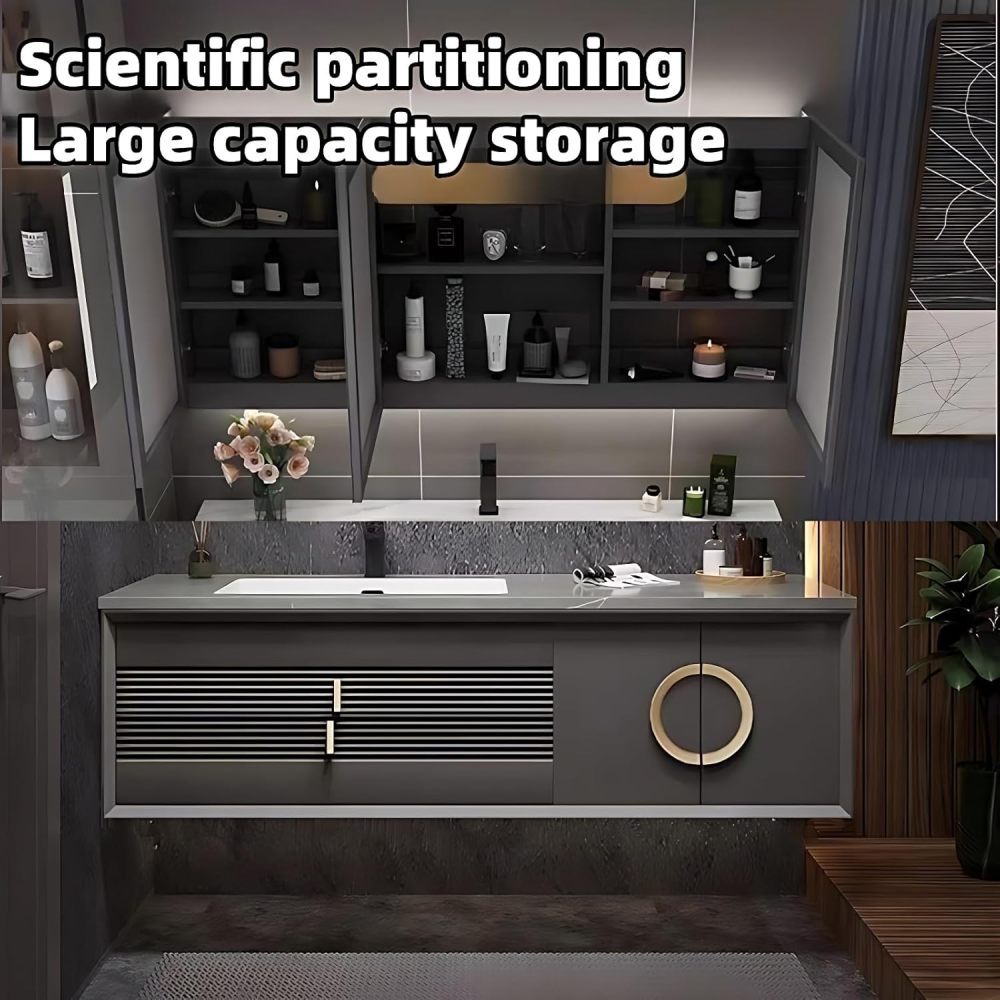 Bathroom Vanity with Sink - Modern Bathroom Sink Cabinet, Floating Vanity with Smart Defogging Mirror, Bathroom Vanities -Multi-Layer Solid Wood Material (Green, 92")