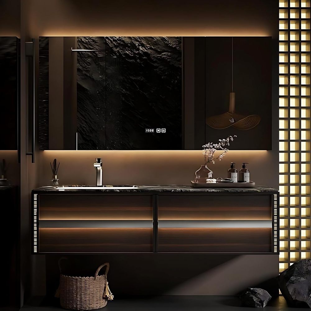 Bathroom Vanity with Sink - Elegant Bathroom Sink Cabinet, Floating Vanity with Smart Mirror, Bathroom Vanities Cabinet -Multi-Layer Solid Wood Material (52")