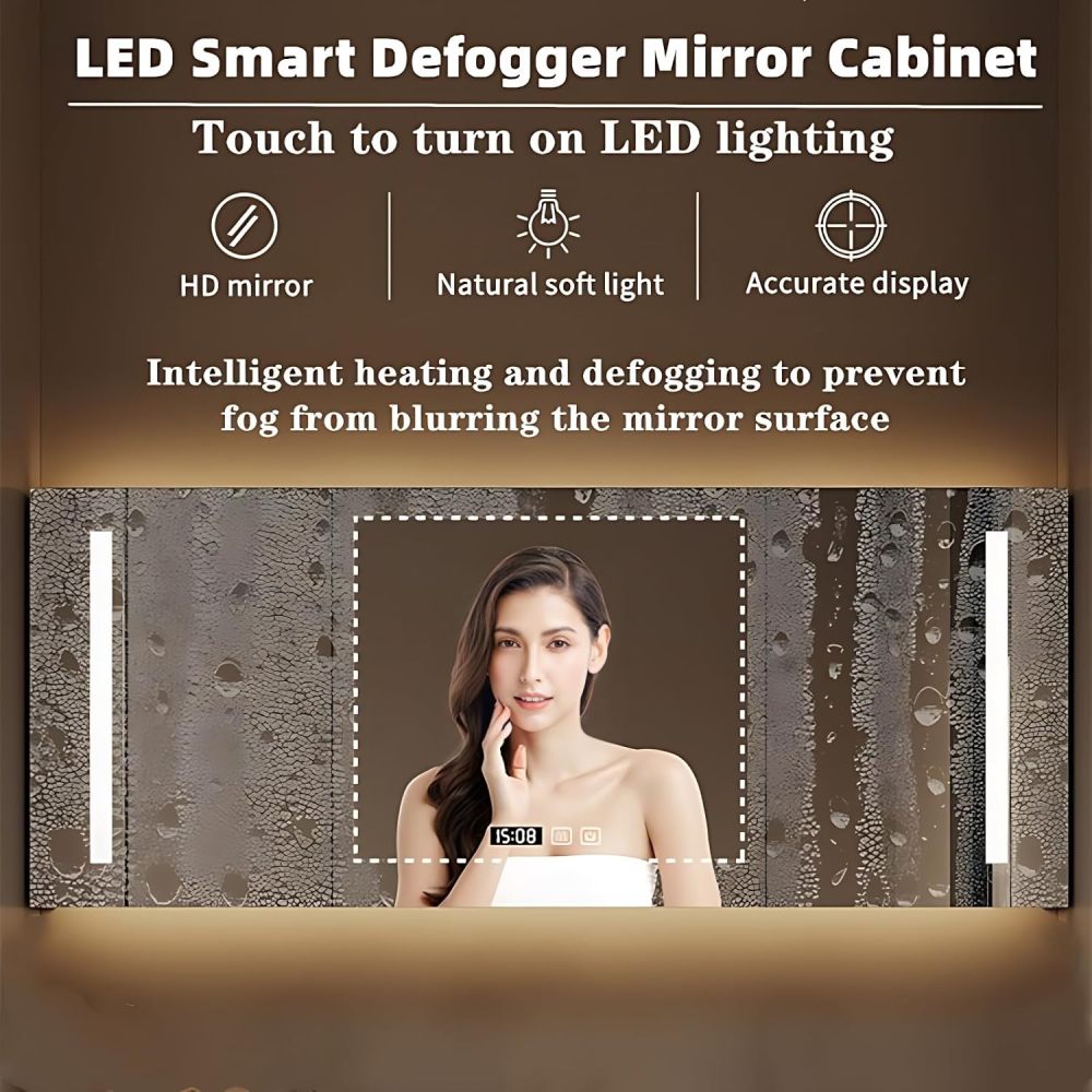Bathroom Vanity with Sink - Double Sink Bathroom Vanity & LED Smart Defogger Mirror Cabinet Combination Set, Wall-Mounted Floating Vanity, with Faucets and Water Pipes (60")