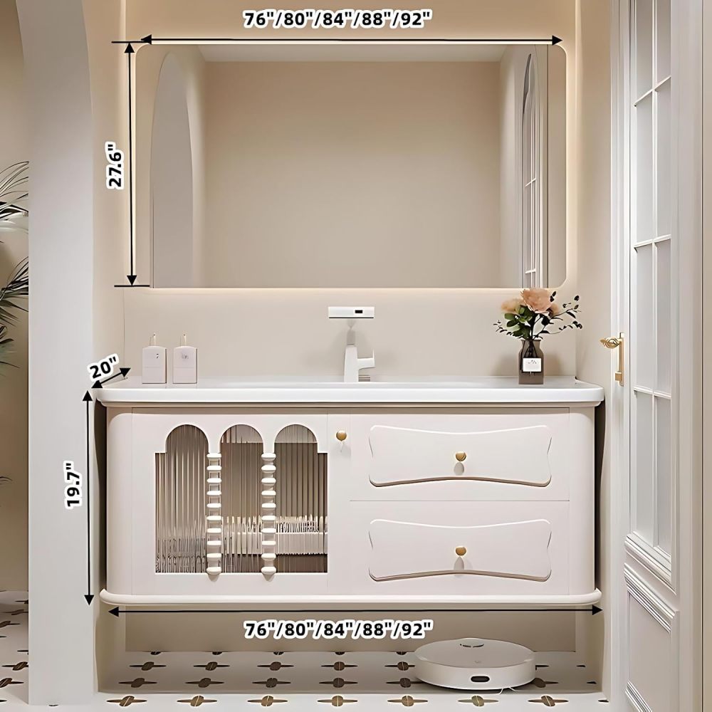 Bathroom Vanity with Sink - Modern Bathroom Sink Cabinet, Bathroom Vanities with Smart Mirror and Faucet -Multi-Layer Solid Wood Material (Black Wall Cabinet, 92")