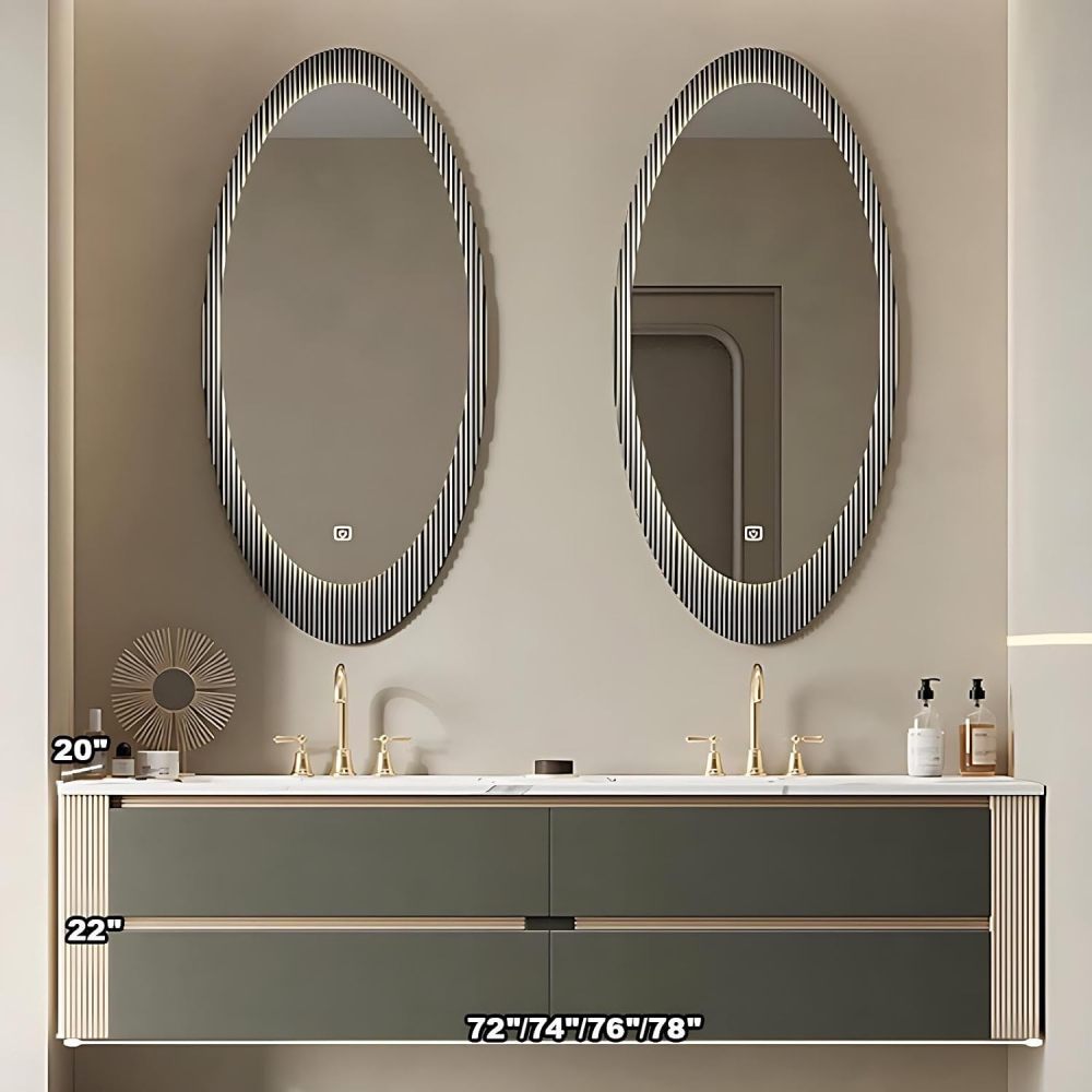 78IN Modern Bathroom Vanity with Sink - Double Floating Sink Design, Wall-Mounted Bathroom Vanity Cabinet with Intelligent Defogging Mirror, Solid Wood - Customizable Size, Double Mirror