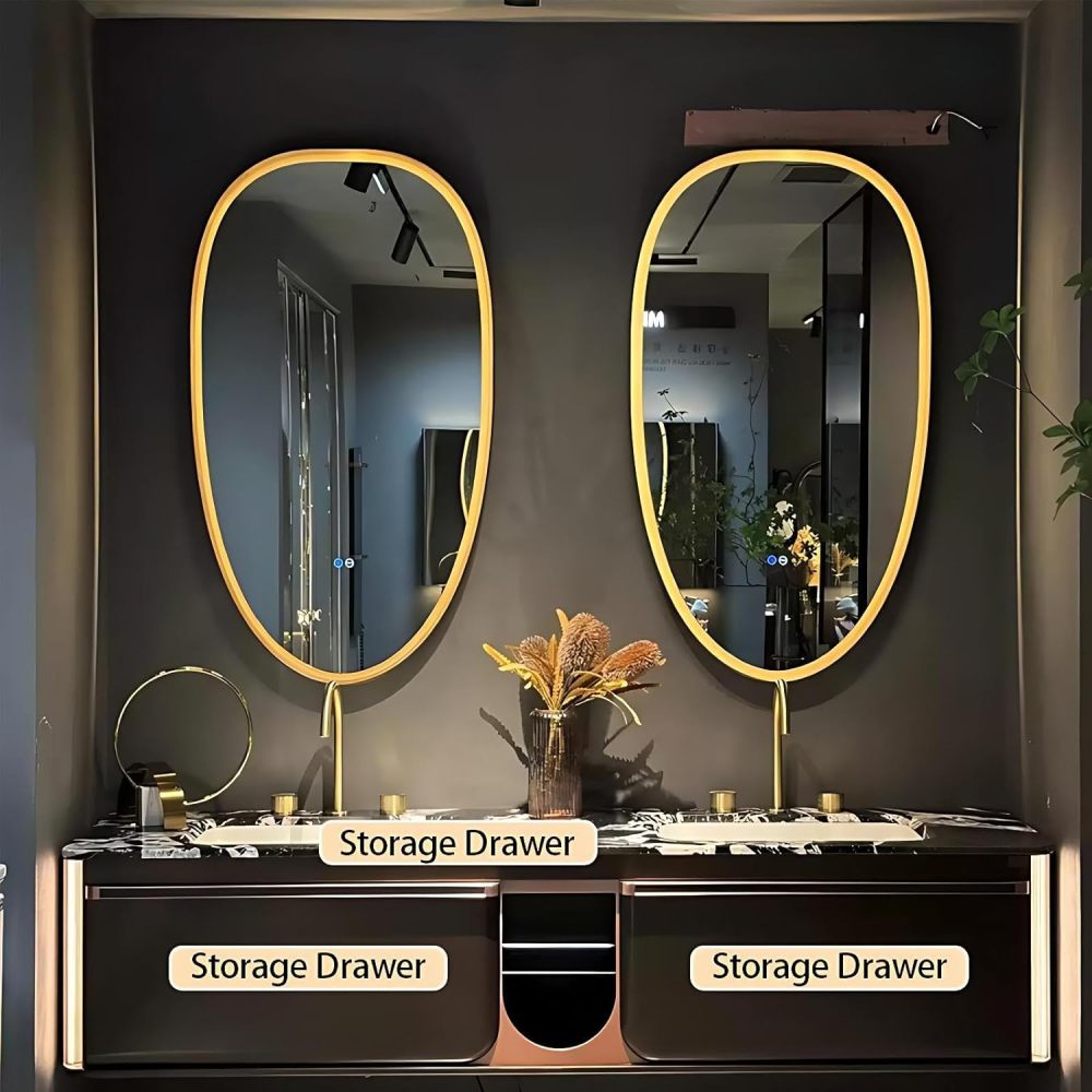 58IN Bathroom Vanity with Sink - Modern Bathroom Vanity Cabinet with Smart Defog Mirror, Double Floating Sink, Motion Sensor Light, Customizable Size - Complete Accessories, Style A