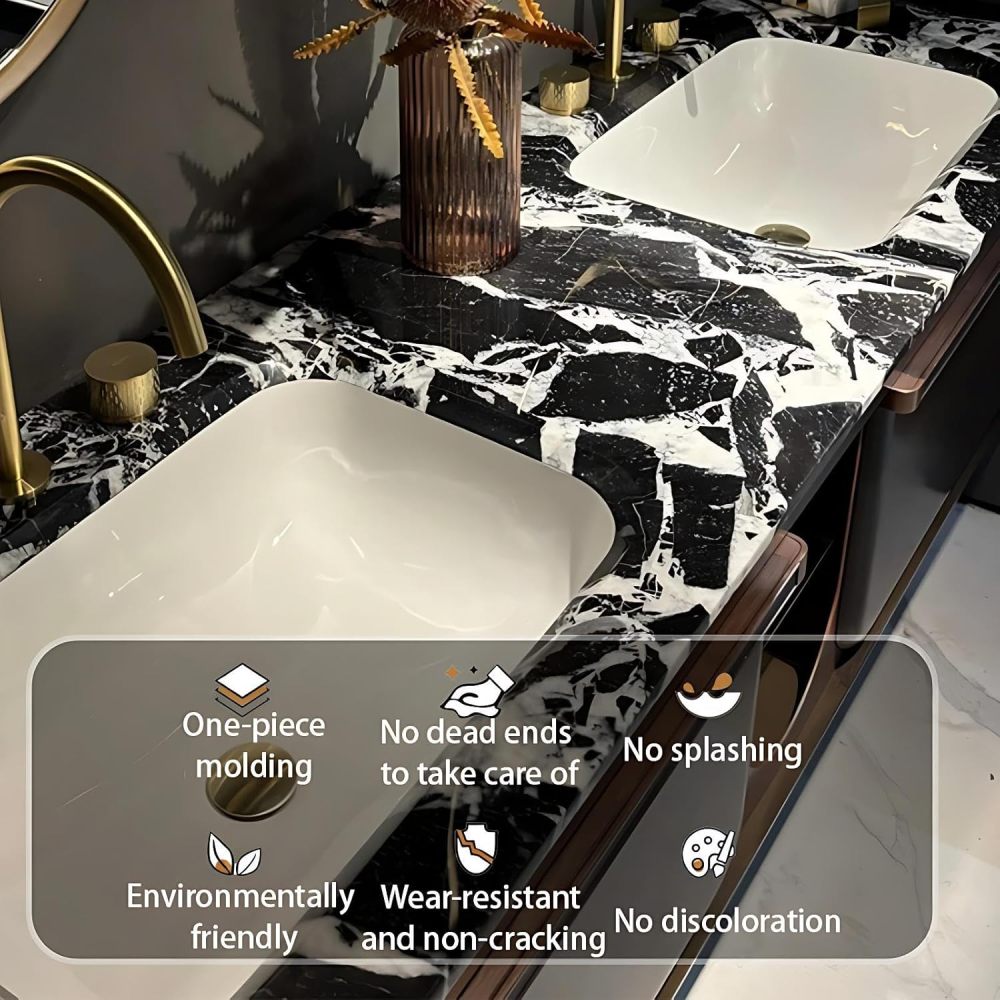 58IN Bathroom Vanity with Sink - Modern Bathroom Vanity Cabinet with Smart Defog Mirror, Double Floating Sink, Motion Sensor Light, Customizable Size - Complete Accessories, Style A
