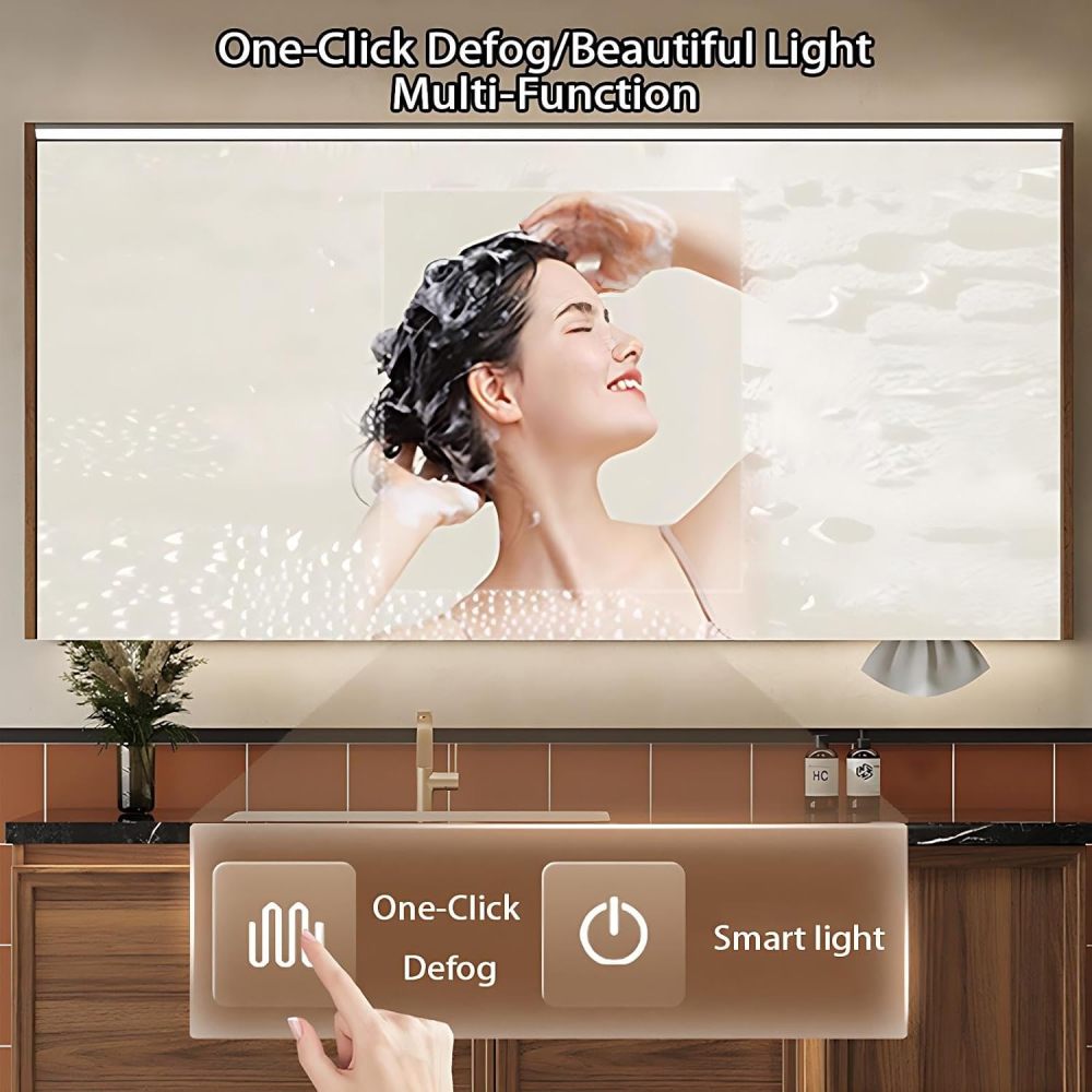 100IN Bathroom Vanity with Sink - Solid Wood Bathroom Vanity Cabinet with Smart Defog Mirror, Single Floating Sink, Waterproof, Customizable Size - Complete Accessories, Mirror Cabinet Brown