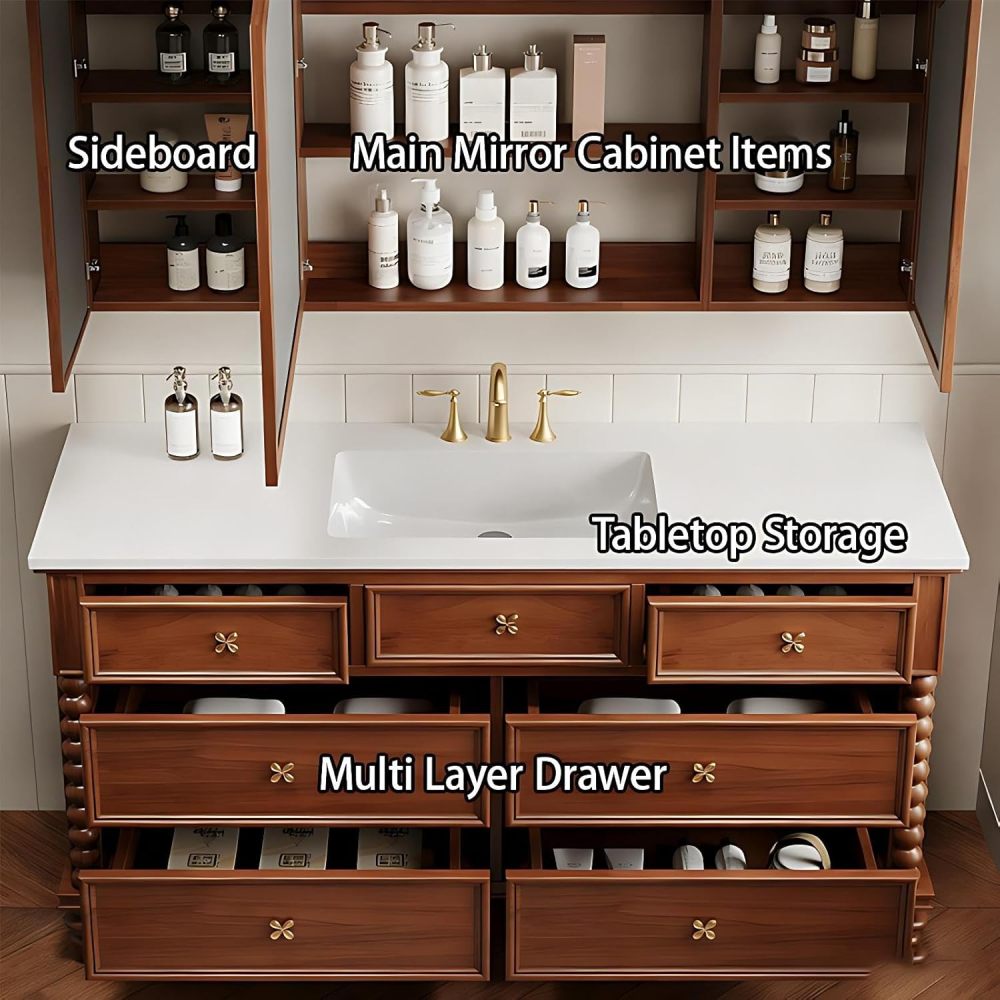 76IN Bathroom Vanity with Sink - Modern Bathroom Vanity Cabinet with Drawers, Single Floating Sink Design, Smart Defog Mirror, Multi-Layer Solid Wood - Complete Accessories, Black