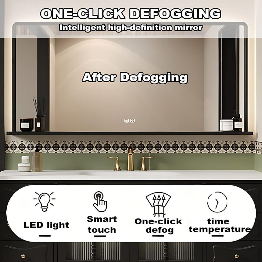90IN Luxury Bathroom Vanity with Sink - Solid Wood Bathroom Vanity Cabinet, Intelligent Defogging Mirror, Single Sink, Silent Buffer Hinge, Seamless Design, Customizable Size, Mirror B