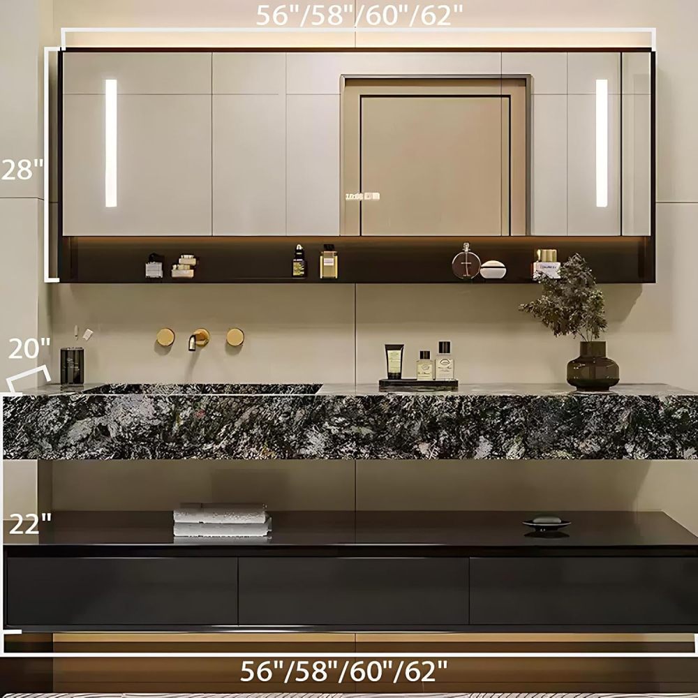 62IN Bathroom Vanity with Sink - Modern Single Sink Design with Smart Anti-Fog Mirror, Solid Wood Bathroom Vanity Cabinet, Water Proof, Customizable Sizes - Complete Accessories Style A