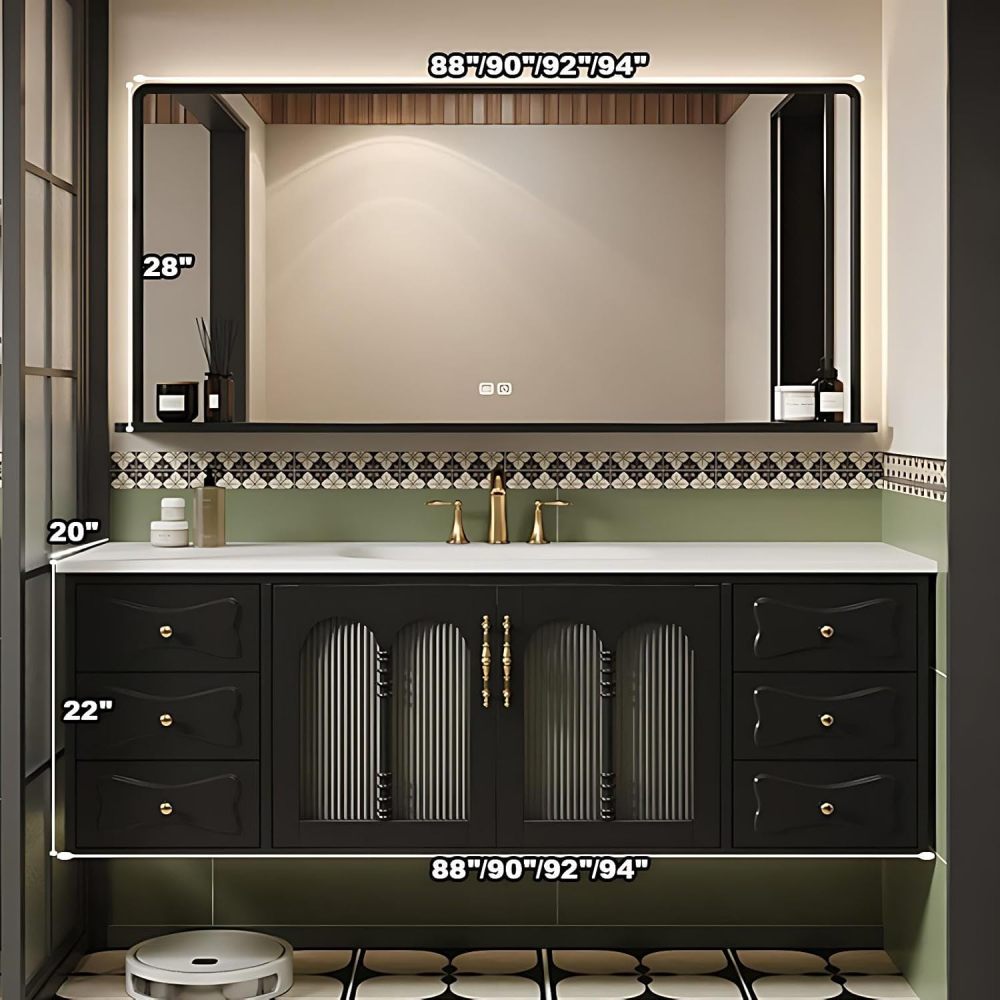 Luxury Bathroom Vanity with Sink - Solid Wood Bathroom Vanity Cabinet, Intelligent Defogging Mirror, Single Sink, Silent Buffer Hinge, Seamless Design, Customizable Size, Mirror