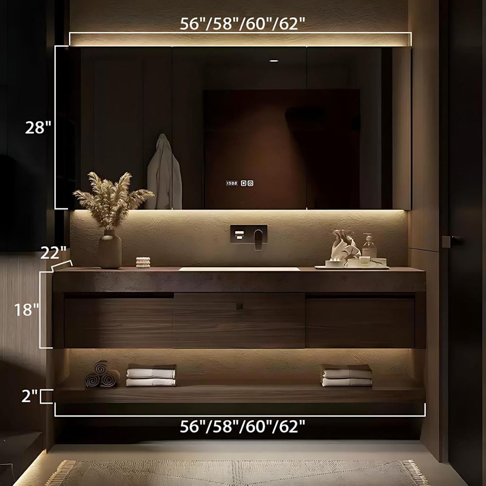 62IN Bathroom Vanity with Sink - Bathroom Vanity Cabinet with Smart Defog Mirror, Single Floating Sink Design, Convenient Storage, Multi-Layer Solid Wood - Complete Accessories, Brown