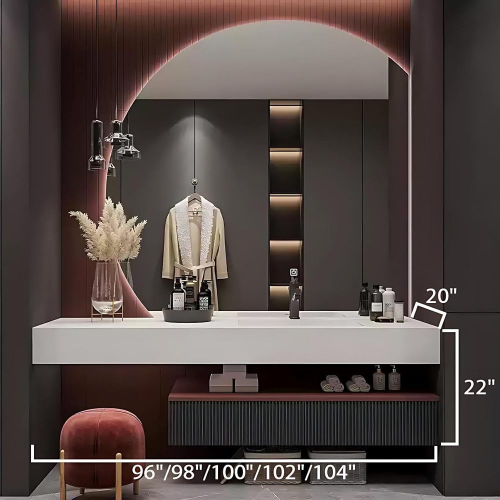 98IN Bathroom Vanity with Sink - Modern Bathroom Cabinet with Drawers, Single Sink Vanity, Intelligent Defogging, Multi-Layer Solid Wood, Custom Sizes - Complete Accessories Mirror