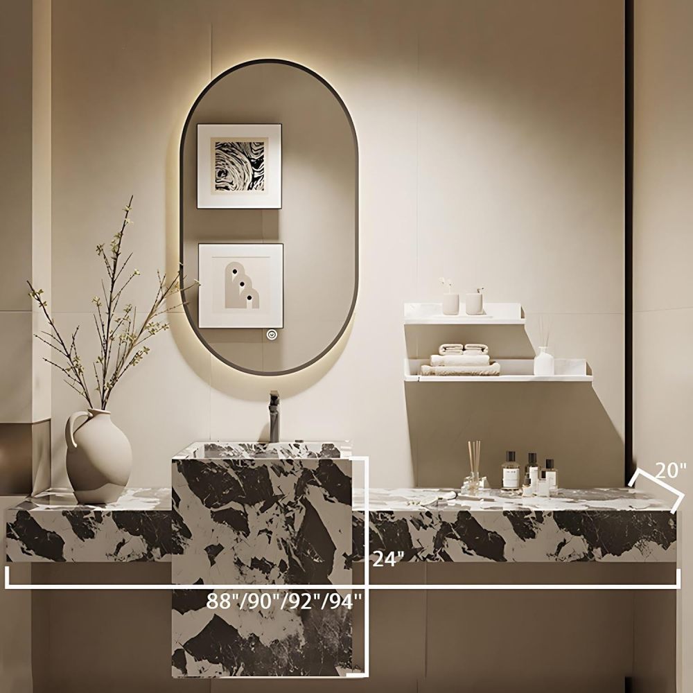94IN Bathroom Vanity with Sink - Single Bathroom Sink Cabinet with Smart Defog Mirror, Solid Wood Floating Vanity, Large Storage Space, Customizable Sizes - Complete Accessories,Style C
