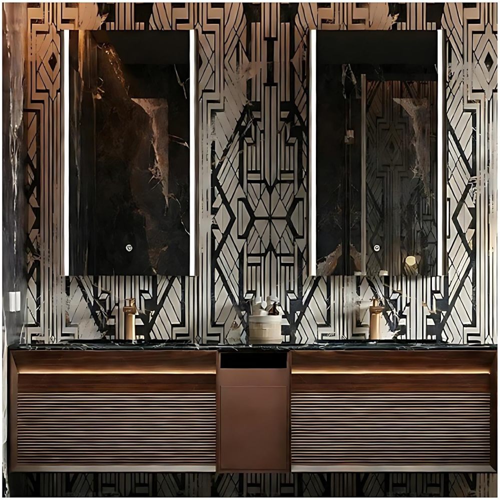 94IN Luxury Bathroom Vanity with Sink - Solid Wood Bathroom Vanity Cabinet, Intelligent Defogging Mirror, Single Sink, Silent Buffer Hinge, Seamless Design - Customizable Size, Double Mirror