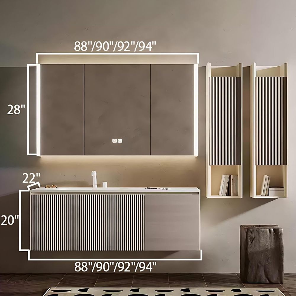 94IN Bathroom Vanity with Sink - Modern Floating Vanity with Smart Anti-Fog Mirror & Storage, Bathroom Sink Cabinet, Solid Wood, Customizable Size - Complete Accessories, Mirror Cabinet