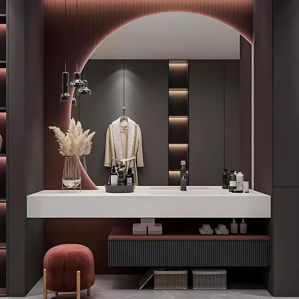 98IN Bathroom Vanity with Sink - Modern Bathroom Cabinet with Drawers, Single Sink Vanity, Intelligent Defogging, Multi-Layer Solid Wood, Custom Sizes - Complete Accessories Mirror