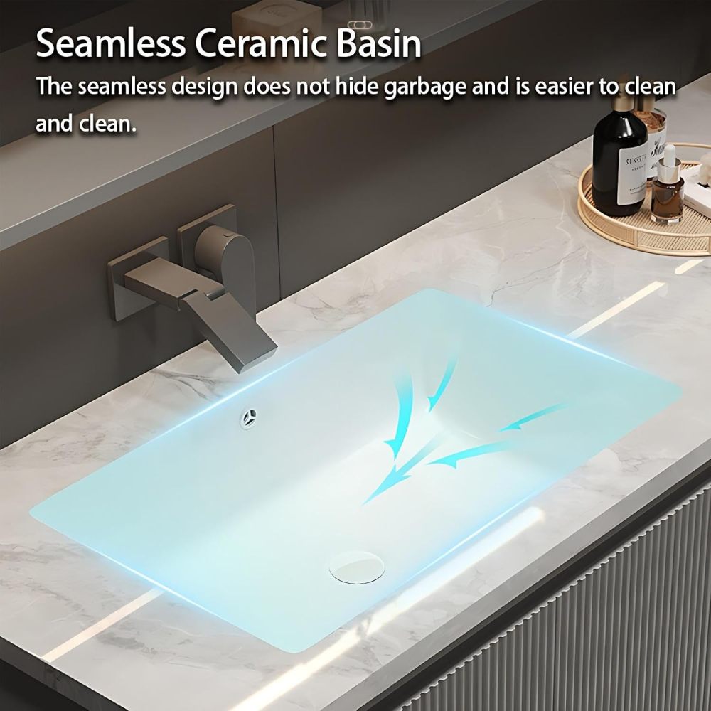 104IN Bathroom Vanity with Sink - Floating Vanity with Motion Sensor Light, Bathroom Sink Cabinet, Intelligent Defogging, Multilayer Solid Wood, Custom Size - Complete Accessories Grey