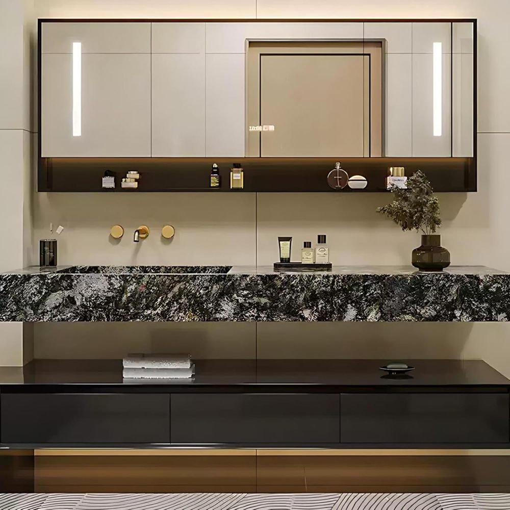62IN Bathroom Vanity with Sink - Modern Single Sink Design with Smart Anti-Fog Mirror, Solid Wood Bathroom Vanity Cabinet, Water Proof, Customizable Sizes - Complete Accessories Style A