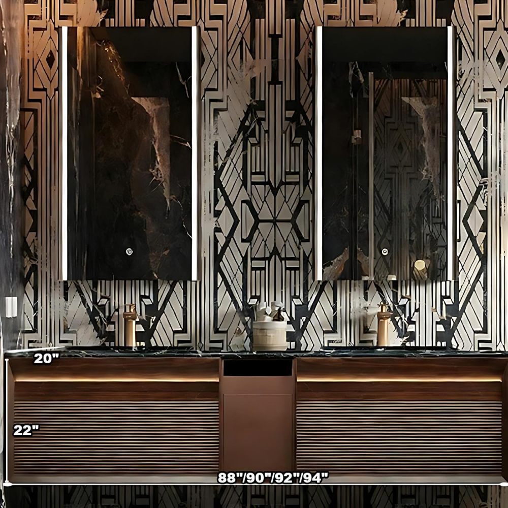 94IN Luxury Bathroom Vanity with Sink - Solid Wood Bathroom Vanity Cabinet, Intelligent Defogging Mirror, Single Sink, Silent Buffer Hinge, Seamless Design - Customizable Size, Double Mirror