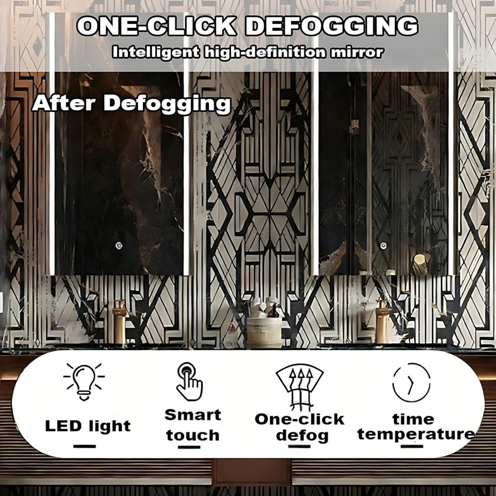 94IN Luxury Bathroom Vanity with Sink - Solid Wood Bathroom Vanity Cabinet, Intelligent Defogging Mirror, Single Sink, Silent Buffer Hinge, Seamless Design - Customizable Size, Double Mirror