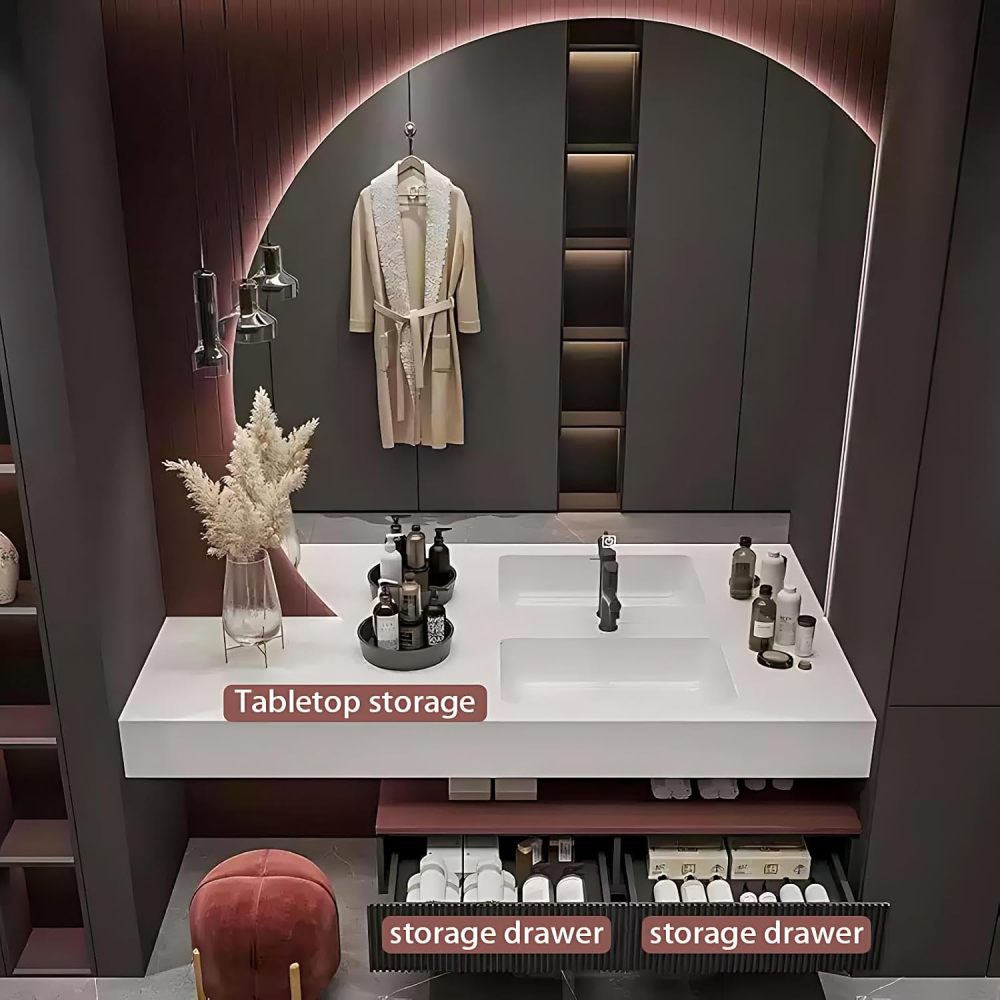 98IN Bathroom Vanity with Sink - Modern Bathroom Cabinet with Drawers, Single Sink Vanity, Intelligent Defogging, Multi-Layer Solid Wood, Custom Sizes - Complete Accessories Mirror