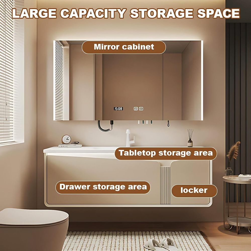 74IN Luxury Bathroom Vanity with Sink - Bathroom Vanity Cabinet, Intelligent Defogging Mirror, Single Seamless Floating Sink Design, Multi-Layer Solid Wood - Customizable Size, Mirror Cabinet B