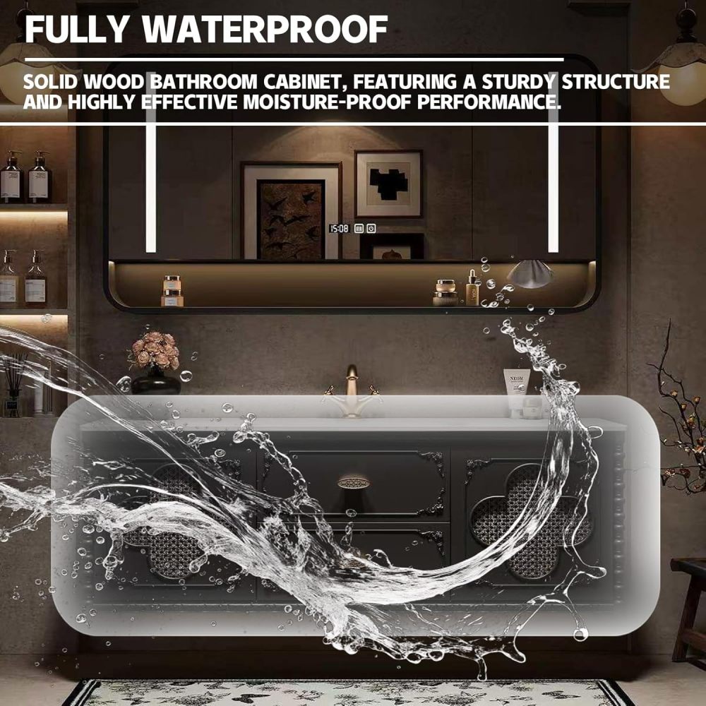 88IN Solid Wood Bathroom Vanity with Sink - Stylish Floating Vanity Cabinet with Smart Anti-Fog Mirror, Ample Storage & Customizable Sizes for Bathroom Renovation, Mirror