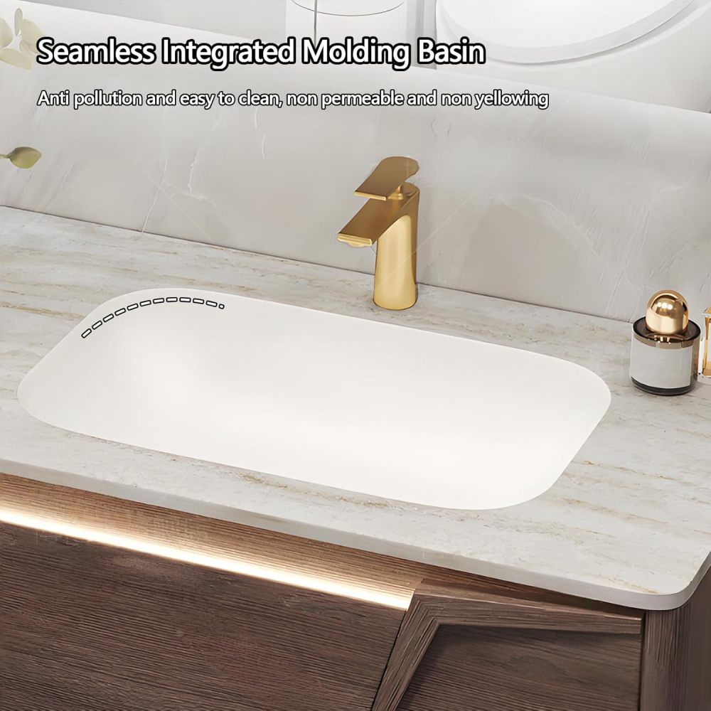 Bathroom Vanity with Sink - Solid Wood Double Floating Sink Design, Bathroom Vanity Cabinet with Smart Defogging Mirror & Storage, Burning Stone Sink - Easy to Install