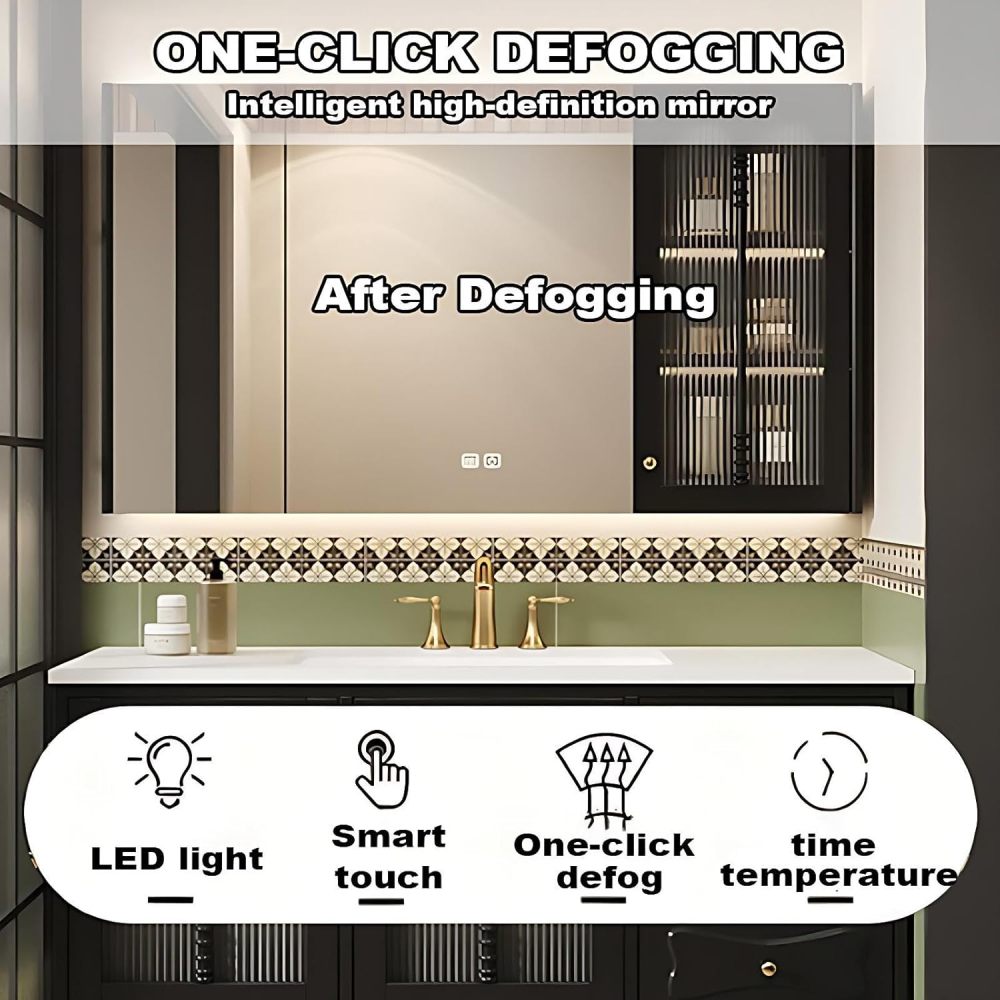 50IN Luxury Bathroom Vanity with Sink - Solid Wood Bathroom Vanity Cabinet, Intelligent Defogging Mirror, Single Sink, Silent Buffer Hinge, Seamless Design, Customizable Size, Mirror Cabinet A