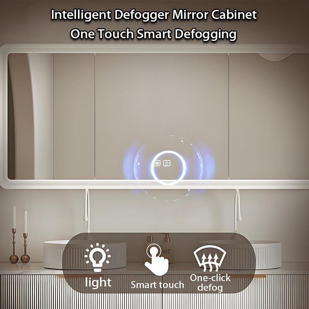 94IN Bathroom Vanity with Sink - Double Foating Sink Design, Bathroom Vanity Cabinet with Smart Anti-Fog Mirro, Large Storage Space, Customizable Size - Complete Accessories, Mirror Cabinet
