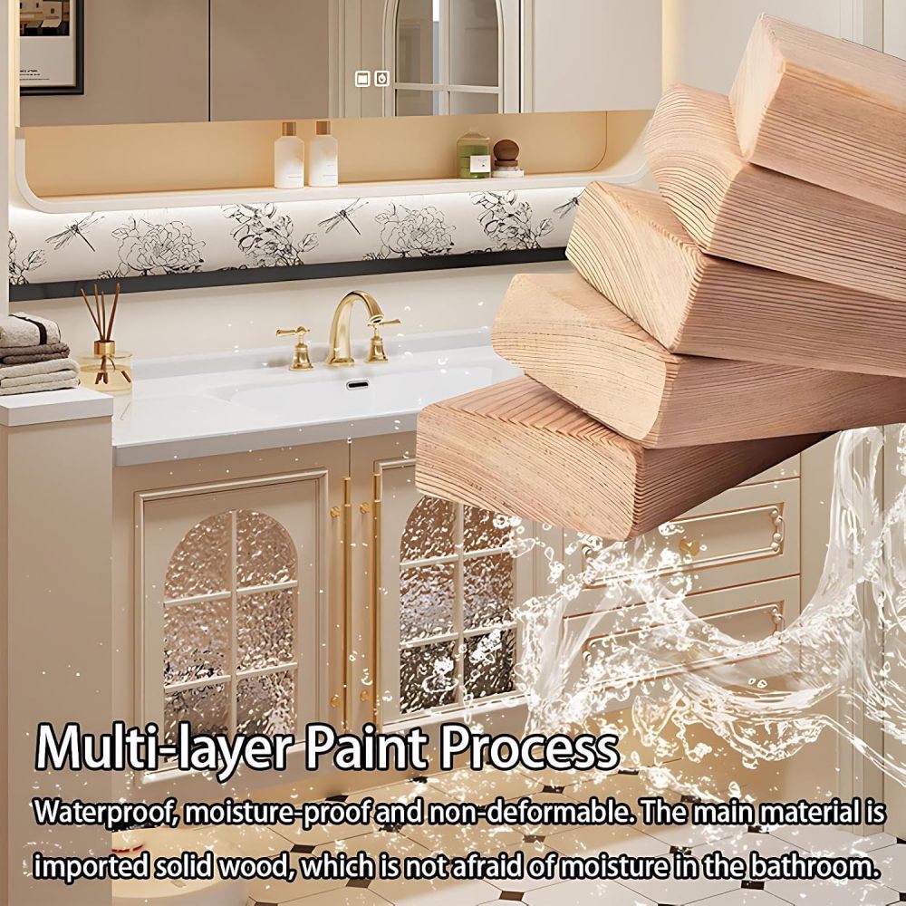52IN ZGNBSD Bathroom Vanity with Sink - Bathroom Sink Cabinet with Drawers, Wall-Mounted Vanity, Multi-layer Solid Wood, Smart Anti-Fog Mirror, Customizable Size - Complete Accessories, MIRROR CABINET
